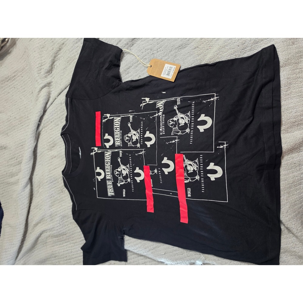 True Religion Buddha Tape Crew T-Shirt Black Graphic XL MC353JC44